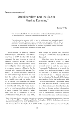 Ordoliberalism and the Social Market Economy*