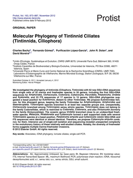 Molecular Phylogeny of Tintinnid Ciliates (Tintinnida, Ciliophora)