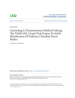 GENERATING a CHARACTERIZATION METHOD UTILIZING the VISIBLE (0.6-1.0 Μm) PEAK FEATURE to AID in IDENTIFICATION of ORDINARY CHONDRITE PARENT BODIES