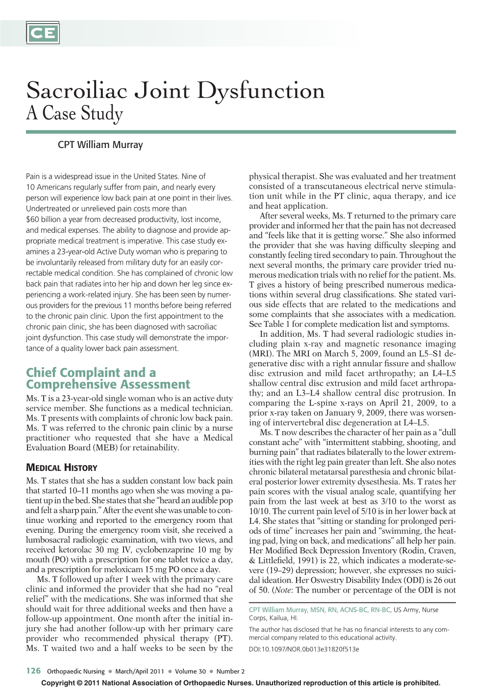 Sacroiliac Joint Dysfunction a Case Study