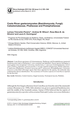Costa Rican Gasteromycetes (Basidiomycota, Fungi): Calostomataceae, Phallaceae and Protophallaceae