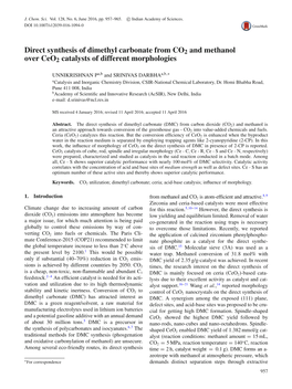 Direct Synthesis of Dimethyl Carbonate from CO2 and Methanol Over Ceo2 Catalysts of Different Morphologies