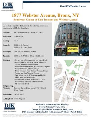 1877 Webster Avenue, Bronx, NY Southwest Corner of East Tremont and Webster Avenue