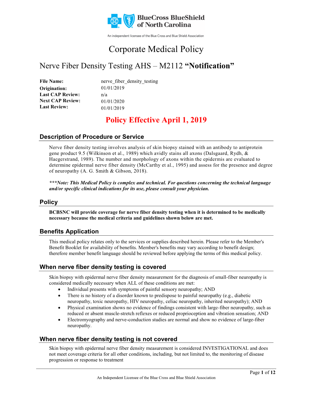 Corporate Medical Policy Nerve Fiber Density Testing AHS – M2112 “Notification”