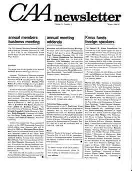 Winter 1986-87 CAA Newsletter