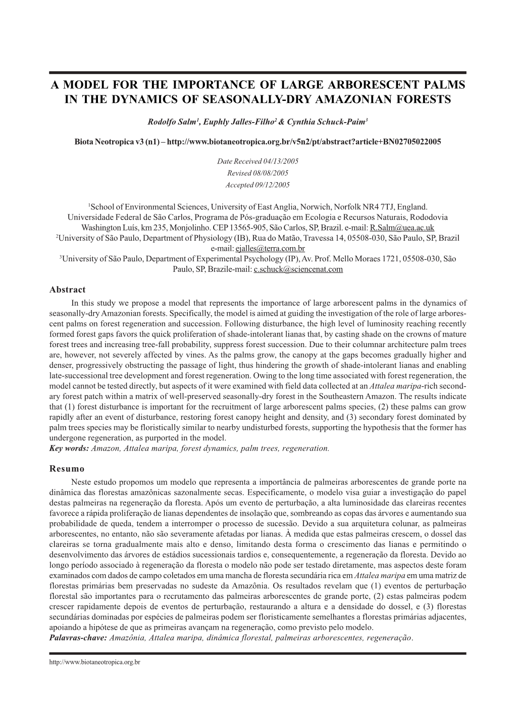 A Model for the Importance of Large Arborescent Palms in the Dynamics of Seasonally-Dry Amazonian Forests