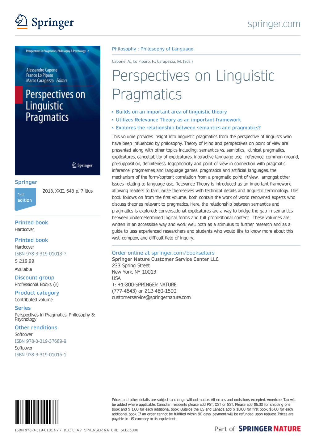 Perspectives on Linguistic Pragmatics