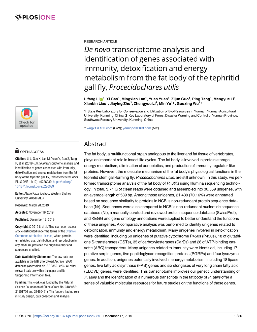 De Novo Transcriptome Analysis and Identification of Genes Associated