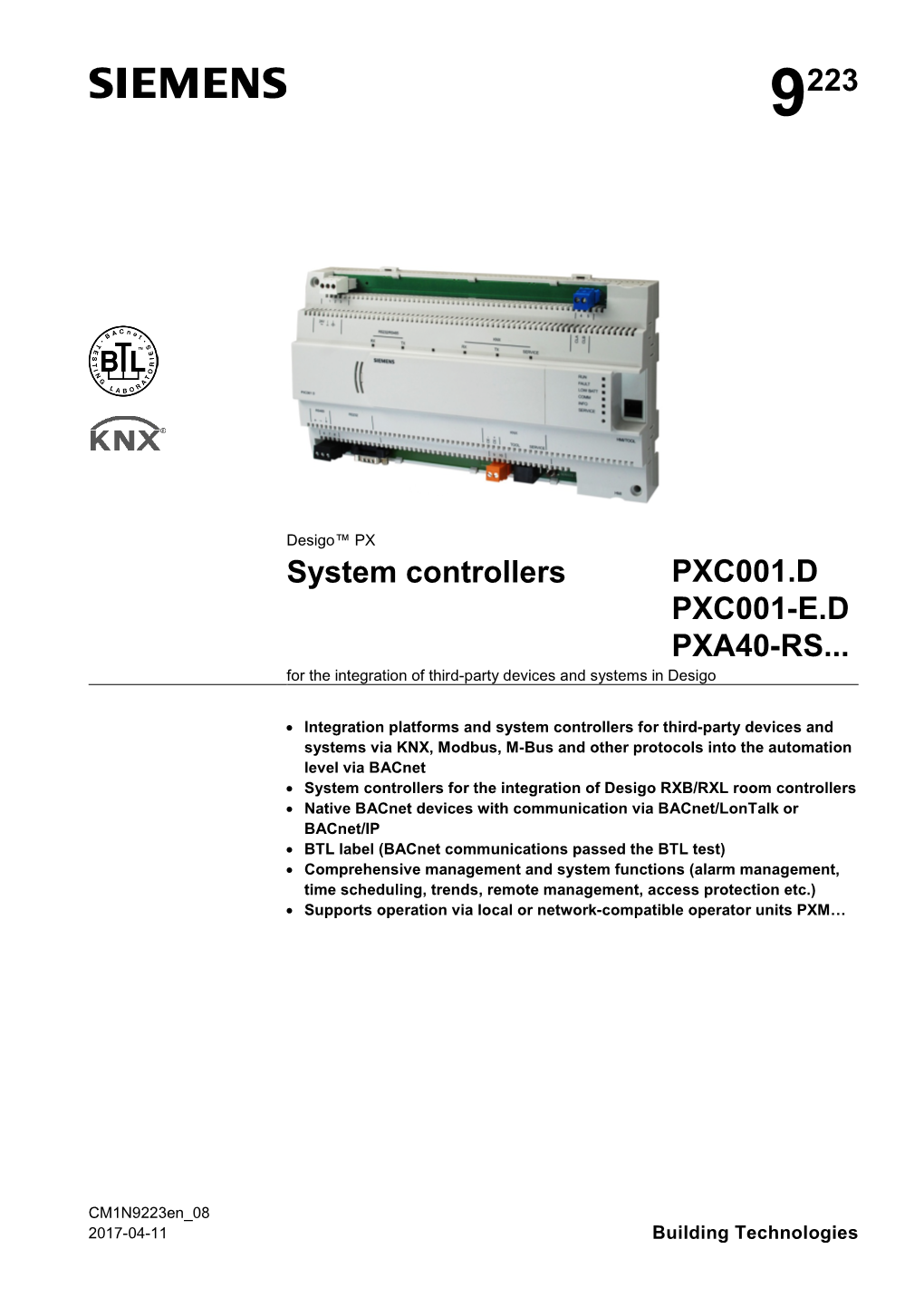 System Controllers PXC001.D PXC001-E.D PXA40-RS