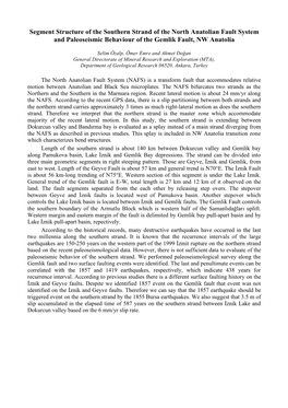 Segment Structure of the Southern Strand of the North Anatolian Fault System and Paleoseismic Behaviour of the Gemlik Fault, NW Anatolia