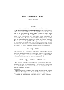 FREE PROBABILITY THEORY Lecture 2 Combinatorial
