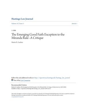 The Emerging Good Faith Exception to the Miranda Rule--A Critique, 35 Hastings L.J