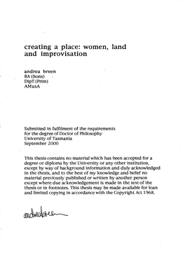 Women, Land and Improvisation Andrea Breen BA (Hons) Dipt (Prim) AM Usa