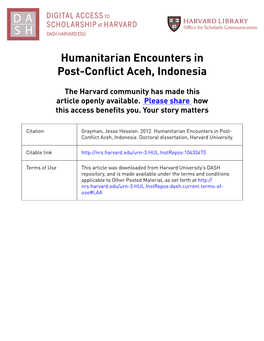 Humanitarian Encounters in Post-Conflict Aceh, Indonesia