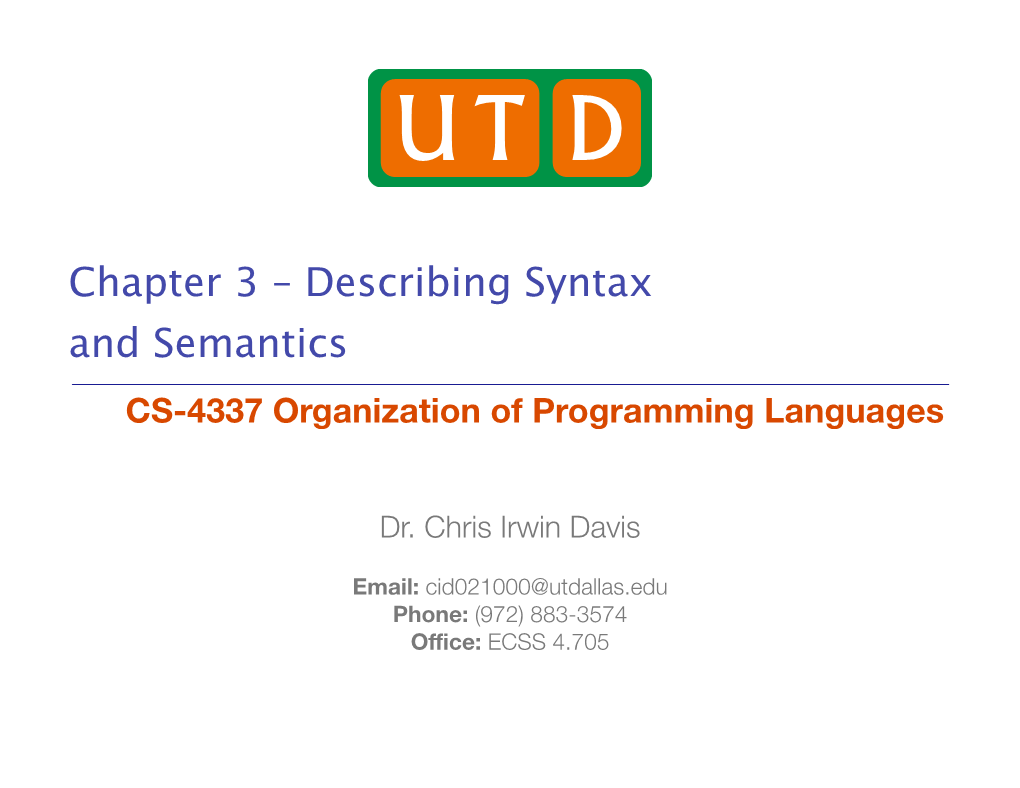 Chapter 3 – Describing Syntax and Semantics CS-4337 Organization of Programming Languages