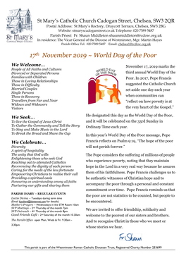 17Th November 2019 ~ World Day of the Poor