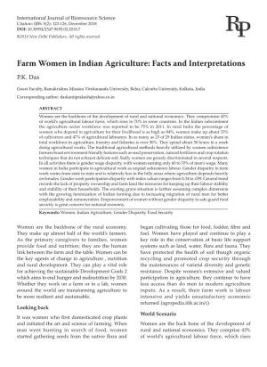 Farm Women in Indian Agriculture: Facts and Interpretations P.K