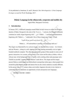 Dubai: Language in the Ethnocratic, Corporate and Mobile City Ingrid Piller, Macquarie University