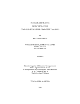 PRODUCT APPEARANCES in NBC's the OFFICE COMPARED to MULTIPLE CHARACTER VARIABLES by AMANDA JOHNSON YORGO PASADEOS, COMMITTEE