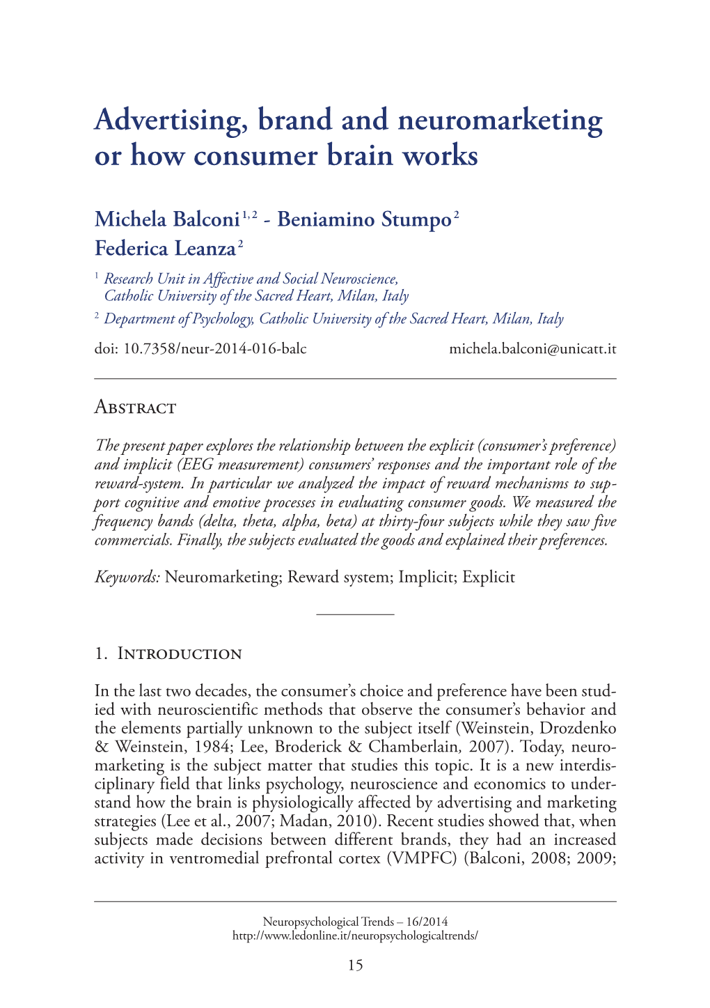 Advertising, Brand and Neuromarketing Or How Consumer Brain Works