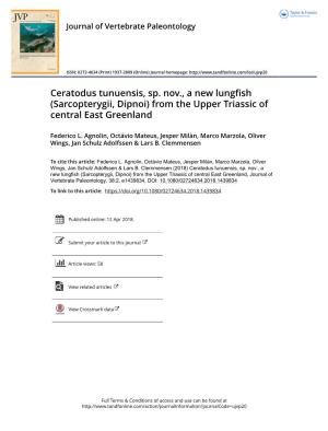 Ceratodus Tunuensis, Sp. Nov., a New Lungfish (Sarcopterygii, Dipnoi) from the Upper Triassic of Central East Greenland