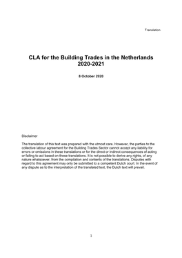 CLA for the Building Trades in the Netherlands 2020-2021