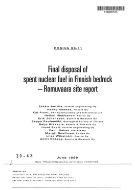 Final Disposal of Spent Nuclear Fuel in Finnish Bedrock - Romuvaara Site Report