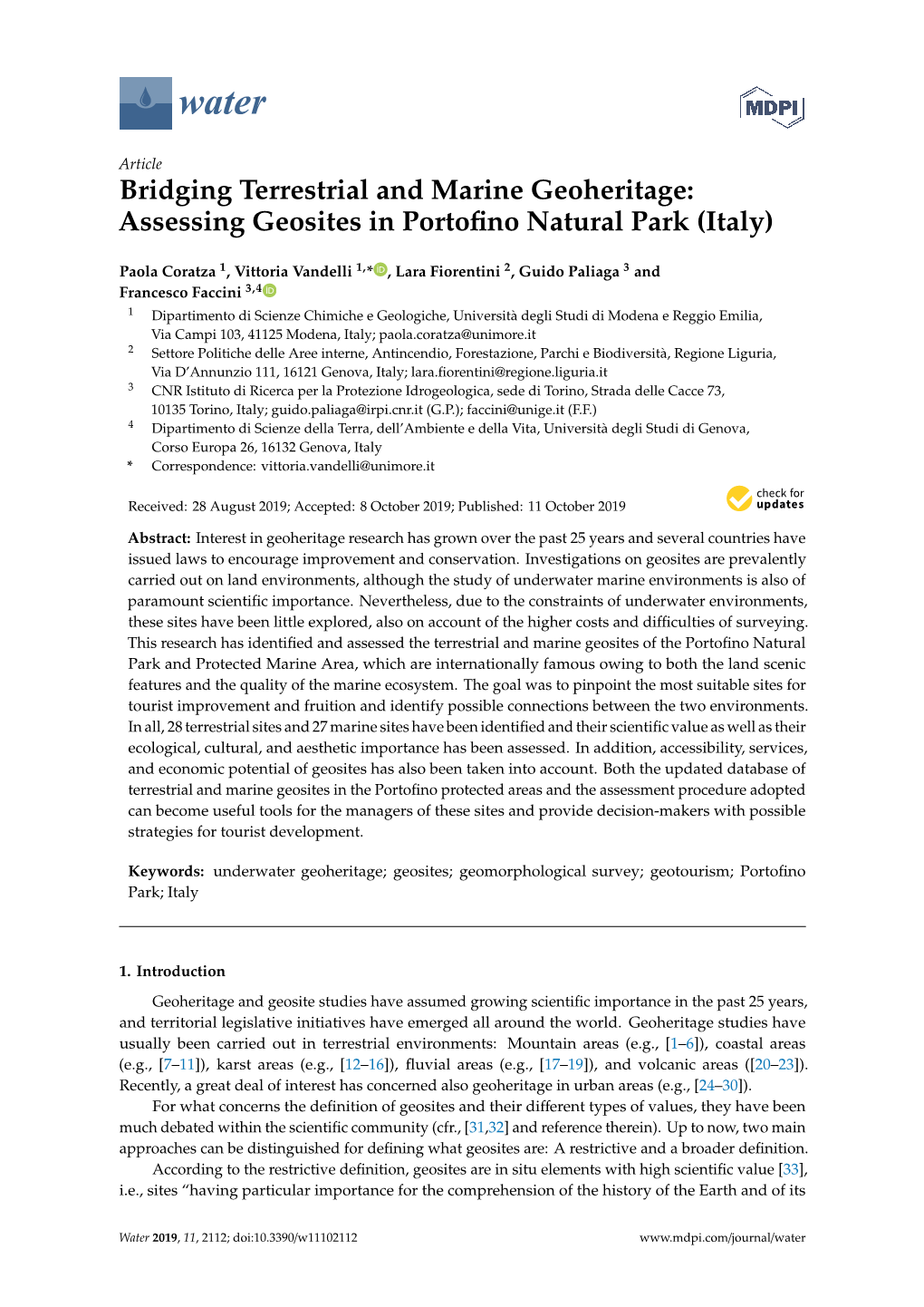 Bridging Terrestrial and Marine Geoheritage: Assessing Geosites in Portoﬁno Natural Park (Italy)