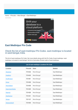 East Medinipur Pin Code