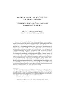 Guinea Durante La Ii República. El “Escándalo Nombela”