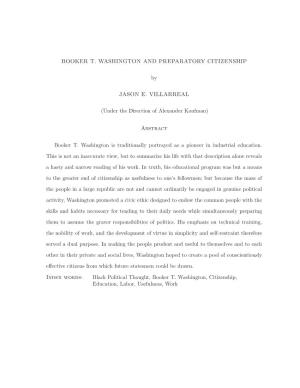 BOOKER T. WASHINGTON and PREPARATORY CITIZENSHIP by JASON E. VILLARREAL (Under the Direction of Alexander Kaufman)