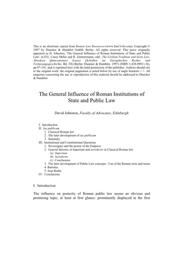 The General Influence of Roman Institutions of State and Public Law', in D.L