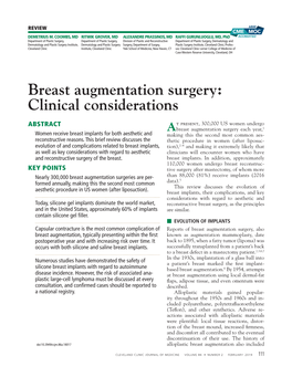 Breast Augmentation Surgery: Clinical Considerations
