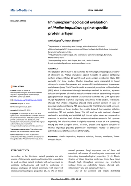 Immunopharmacological Evaluation of Phallus Impudicus Against Specific Protein Antigen