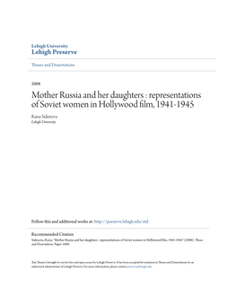 Representations of Soviet Women in Hollywood Film, 1941-1945 Raisa Sidenova Lehigh University