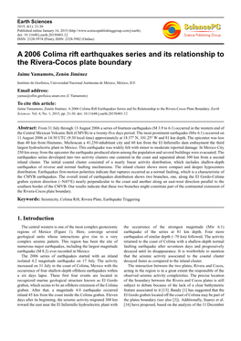 A 2006 Colima Rift Earthquakes Series and Its Relationship to the Rivera-Cocos Plate Boundary