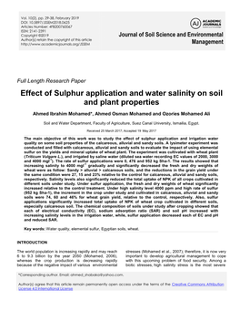 Effect of Sulphur Application and Water Salinity on Soil and Plant Properties