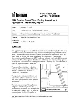STAFF REPORT ACTION REQUIRED 2376 Dundas Street
