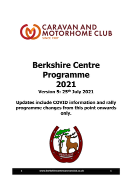 Berkshire Centre Programme 2021 Version 5: 25Th July 2021