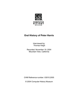 Oral History of Peter Harris