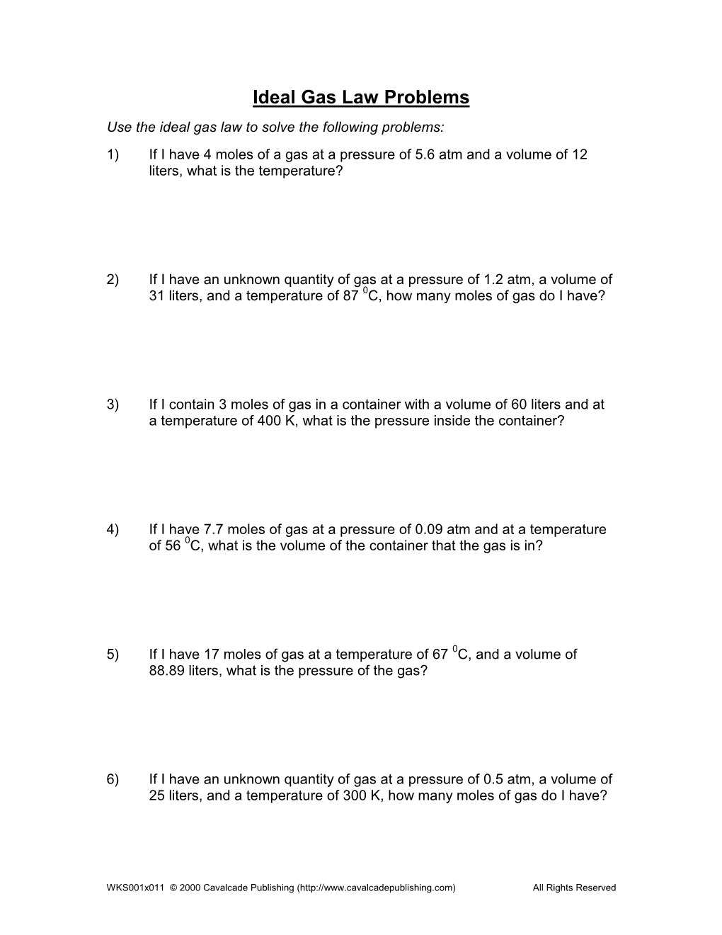 Ideal Gas Law Problems