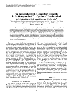 On the Development of Some Bony Elements in the Ontogenesis of Five Species of Notothenioidei O