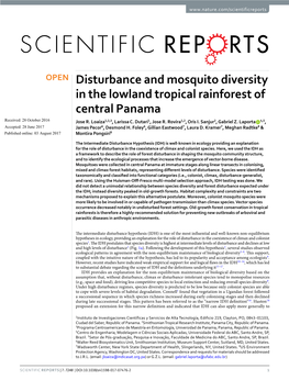 Disturbance and Mosquito Diversity in the Lowland Tropical Rainforest of Central Panama Received: 28 October 2016 Jose R