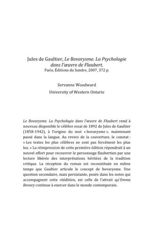 Jules De Gaultier, Le Bovarysme. La Psychologie Dans L'œuvre De Flaubert