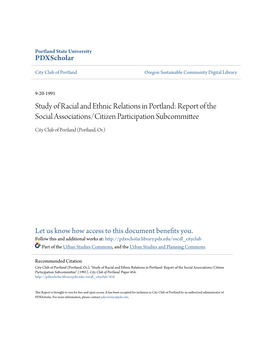 Study of Racial and Ethnic Relations in Portland: Report of the Social Associations/Citizen Participation Subcommittee