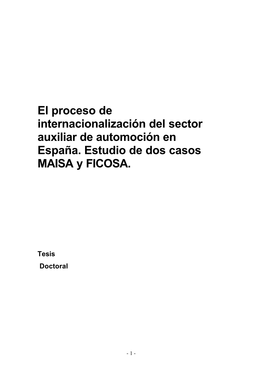 El Proceso De Internacionalización Del Sector Auxiliar De Automoción En España