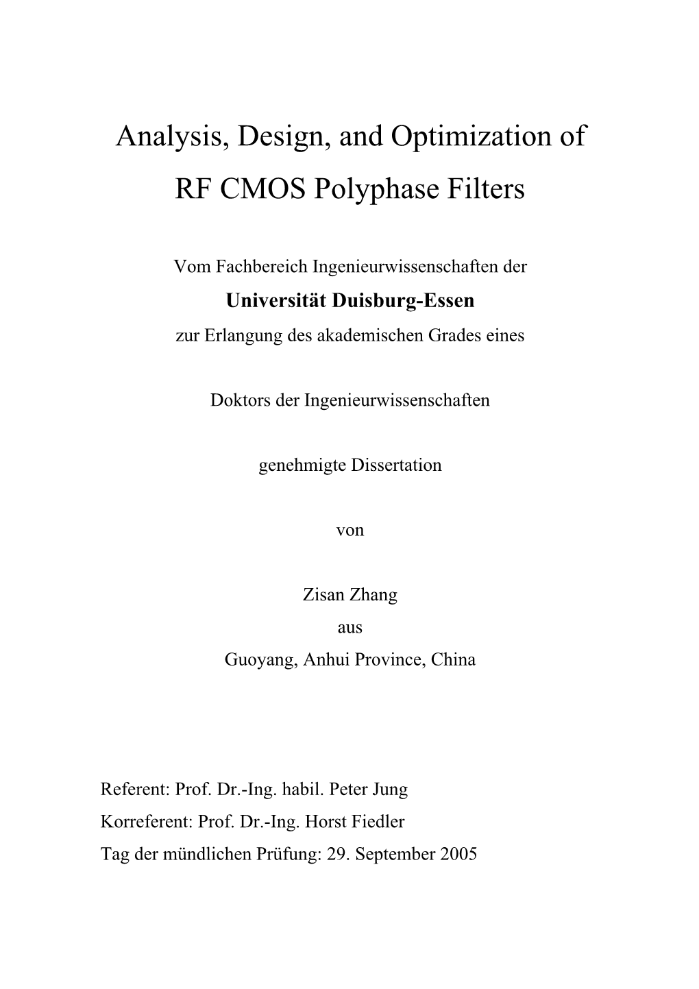Analysis, Design, and Optimization of RF CMOS Polyphase Filters