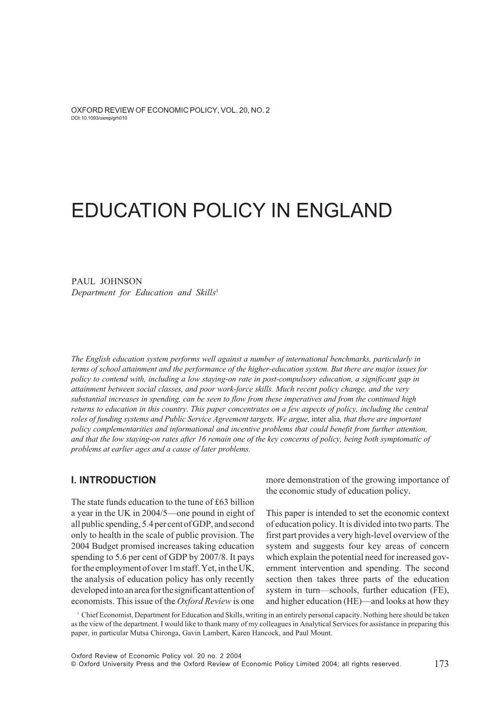 Education Policy in England
