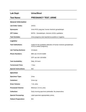 Pregnancy Test, Urine