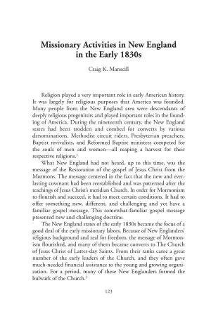 Missionary Activities in New England in the Early 1830S